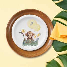 Safari Oerwoud Waterverf Monkey Flowers Verjaardag Papieren Bordje