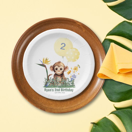 Safari Oerwoud Waterverf Monkey Flowers Verjaardag Papieren Bordje