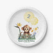 Safari Oerwoud Waterverf Monkey Flowers Verjaardag Papieren Bordje (Voorkant)