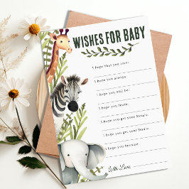 Safari Oerwoud Wensen voor Baby shower Game Kaart