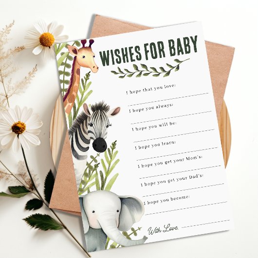 Safari Oerwoud Wensen voor Baby shower Game Kaart