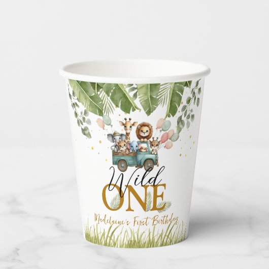 Safari Oerwoud Wild Eén eerste verjaardag Papieren Bekers (Achterkant)