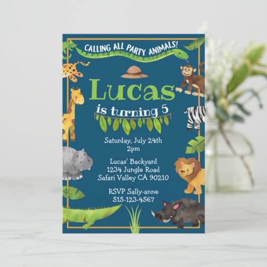 Safari Oerwoud Wild One Animal Verjaardagsfeest Kaart (Staand voorkant)