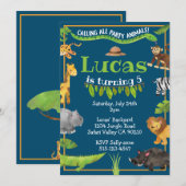 Safari Oerwoud Wild One Animal Verjaardagsfeest Kaart (Voorkant / Achterkant)