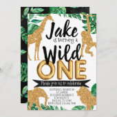 Safari Oerwoud Wild One Birthday Party Invitation Kaart (Voorkant / Achterkant)