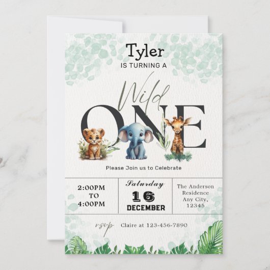 Safari Oerwoud Wild One Leuke Dieren 1e Verjaardag Kaart (Voorkant)