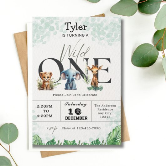 Safari Oerwoud Wild One Leuke Dieren 1e Verjaardag Kaart