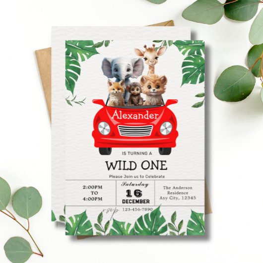 Safari Oerwoud Wild One Leuke Dieren 1e Verjaardag Kaart