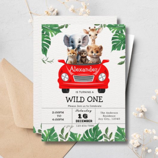 Safari Oerwoud Wild One Leuke Dieren 1e Verjaardag Kaart