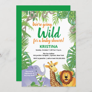 Safari Oerwoud Wilde Dieren Greenery Baby shower Kaart