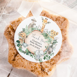 Safari Oerwoud Wilde Dieren Greenery Baby shower Ronde Sticker