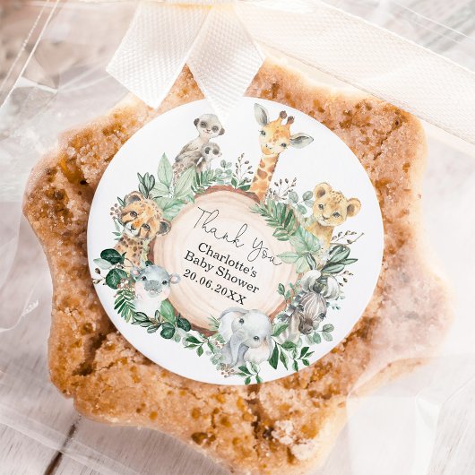 Safari Oerwoud Wilde Dieren Greenery Baby shower Ronde Sticker