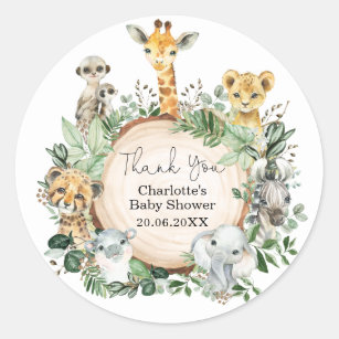 Safari Oerwoud Wilde Dieren Greenery Baby shower Ronde Sticker