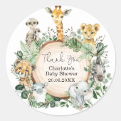 Safari Oerwoud Wilde Dieren Greenery Baby shower Ronde Sticker (Voorkant)