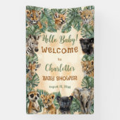 Safari Oerwoud Wilde dieren Hallo Baby shower Spandoek (Verticaal)
