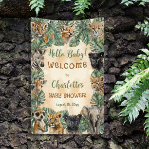Safari Oerwoud Wilde dieren Hallo Baby shower Spandoek