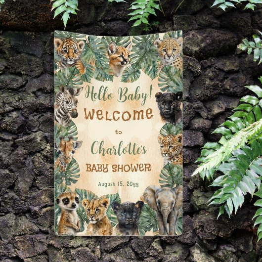 Safari Oerwoud Wilde dieren Hallo Baby shower Spandoek