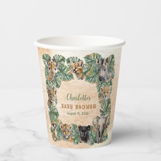 Safari Oerwoud Wilde Dieren Neutraal Baby shower Papieren Bekers (Voorkant)