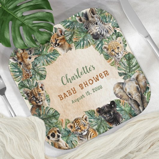 Safari Oerwoud Wilde Dieren Neutraal Baby shower Papieren Bordje