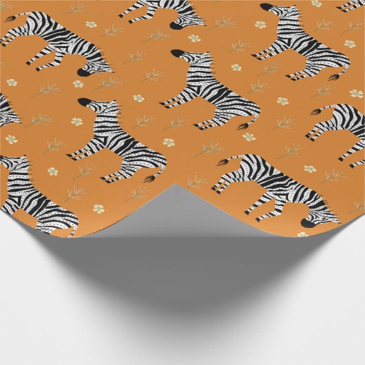 Safari Oerwoud Zebra Pattern Sinaasappel Cadeaupapier (Hoek)
