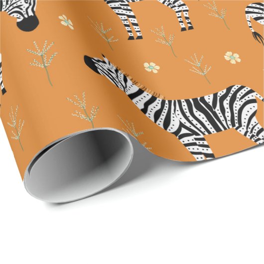 Safari Oerwoud Zebra Pattern Sinaasappel Cadeaupapier (Rol Hoek)