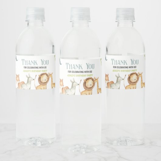 Safari Oerwoud Zoo Animal Birthday Party Favor Waterfles Etiket (Flessen)
