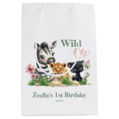 Safari Oerwoud Zoo Animals Pink Wild One Birthday Medium Cadeauzakje (Voorkant)