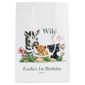 Safari Oerwoud Zoo Animals Pink Wild One Birthday Medium Cadeauzakje (Achterkant)