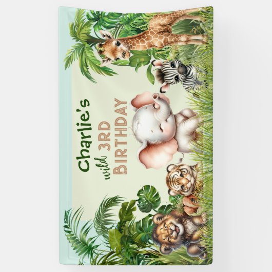 Safari Oerwoud ZOO Leuke Dieren Wild 3e Verjaardag Spandoek (Verticaal)