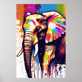 Safari Olifant Art, Rainbow Paint Splatter Wall Poster