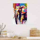 Safari Olifant Art, Rainbow Paint Splatter Wall Poster (Keuken)