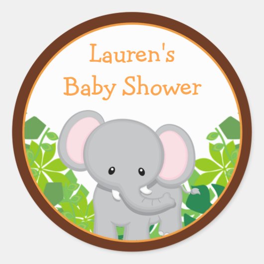 Safari Olifant Baby shower Favor Stickers (Voorkant)