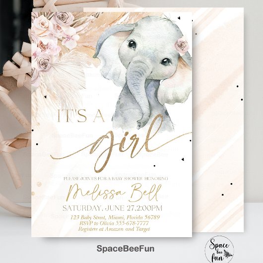 Safari Olifant Baby shower Uitnodiging Boho Safari