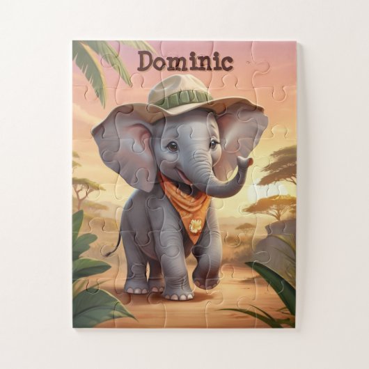 Safari Olifant gepersonaliseerd Legpuzzel (Verticaal)