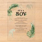 Safari Olifant Giraffe Jongen Baby Borrel Acryl Uitnodigingen (Voorkant)