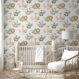 Safari Olifant Giraffe Zebra Flamingo Leeuw Baby Behang