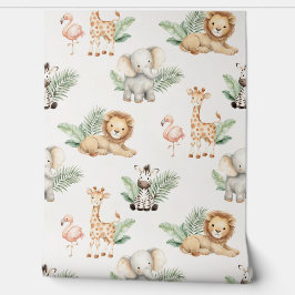 Safari Olifant Giraffe Zebra Flamingo Leeuw Baby Behang