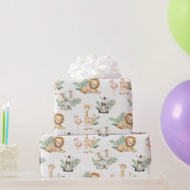 Safari Olifant Giraffe Zebra Flamingo Leeuw Dier Cadeaupapier