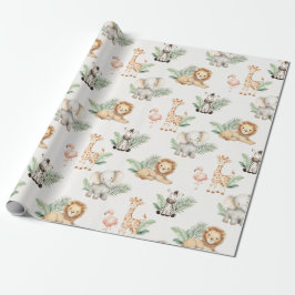 Safari Olifant Giraffe Zebra Flamingo Leeuw Dier Cadeaupapier