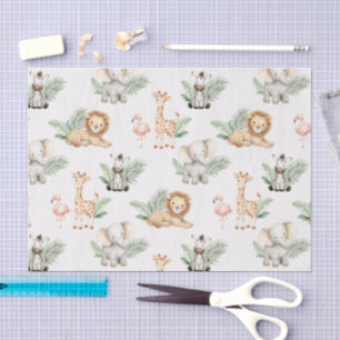 Safari Olifant Giraffe Zebra Flamingo Leeuw Dier Tissuepapier
