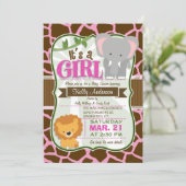 Safari Olifant, Leeuw, Giraffe Print Baby shower Kaart (Staand voorkant)