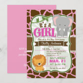Safari Olifant, Leeuw, Giraffe Print Baby shower Kaart (Voorkant / Achterkant)