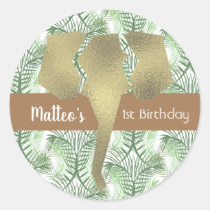 Safari Olifant Nep Goud Groene Decoratie Ronde Sticker