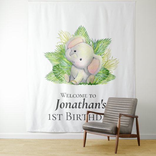 Safari Olifant Verjaardag Thema Achtergrond Wandkleed (In situ)