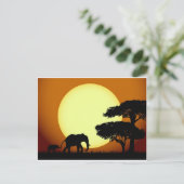 Safari-olifanten bij zonsondergang briefkaart (Staand voorkant)