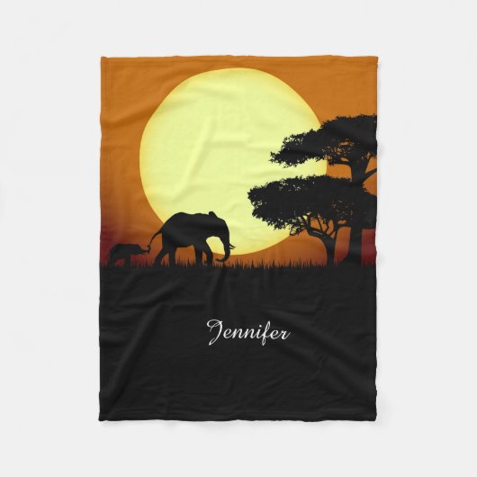 Safari-olifanten bij zonsondergang fleece deken (Voorkant)