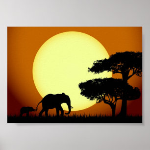 Safari-olifanten bij zonsondergang poster