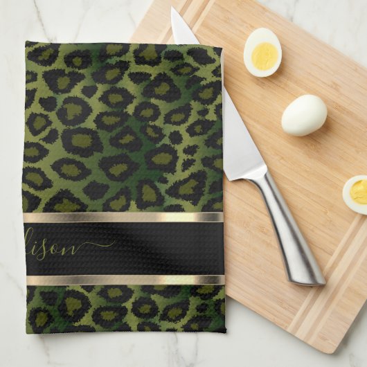 Safari Olive Green Leopard - Aanpassen Theedoek (Quarter Fold)