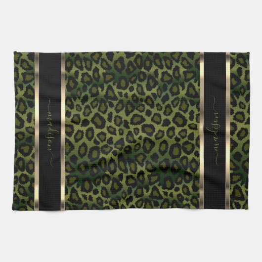 Safari Olive Green Leopard - Aanpassen Theedoek (Horizontaal)