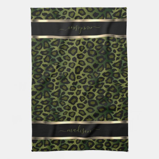 Safari Olive Green Leopard - Aanpassen Theedoek (Verticaal)